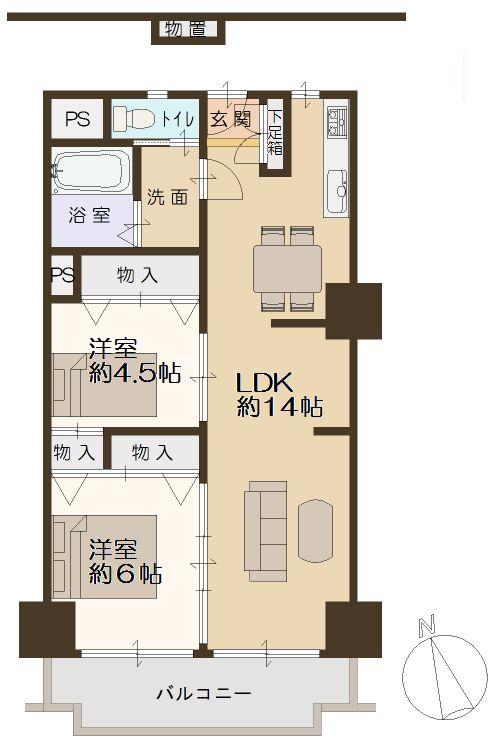 Floor plan. 2LDK, Price 12.3 million yen, Occupied area 57.94 sq m , Balcony area 8.07 sq m floor plan