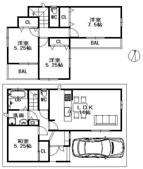Floor plan. Price 27,800,000 yen, 4LDK, Land area 86.75 sq m , Building area 89.84 sq m