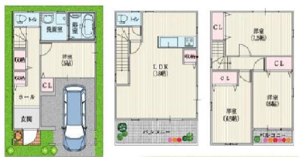 Floor plan. 35,800,000 yen, 3LDK, Land area 60.13 sq m , Building area 105.3 sq m supermarket and the train station is also near to convenient.