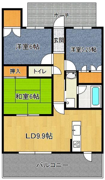 Floor plan. 3LDK, Price 21,800,000 yen, Occupied area 67.78 sq m , Spacious living space on the balcony area 12.39 sq m total living room with storage space