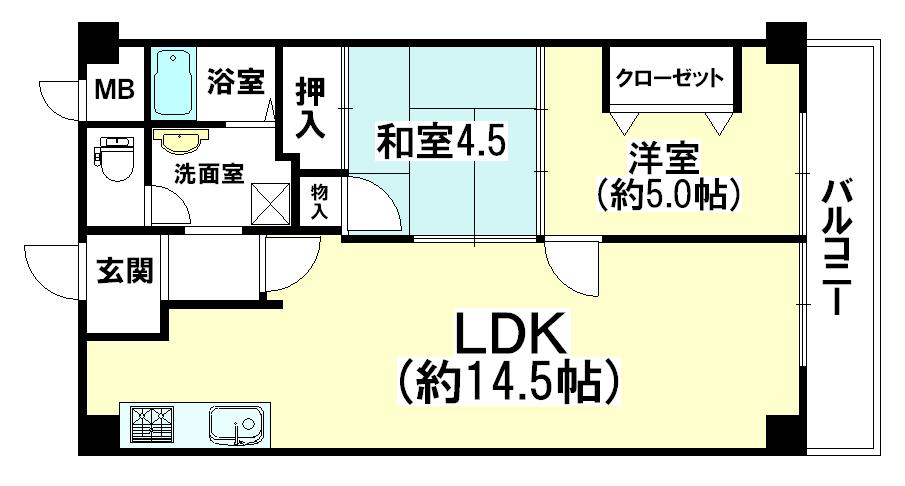Floor plan. 2LDK, Price 8.9 million yen, Footprint 55 sq m , Balcony area 5.5 sq m   ■ Room renovated