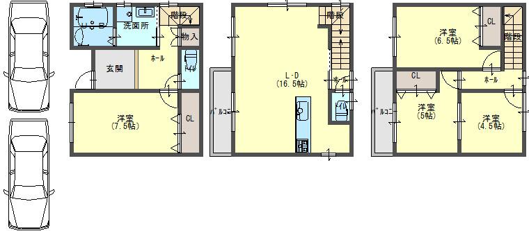 Floor plan. 28.8 million yen, 4LDK, Land area 69.03 sq m , It is two building area 91.12 sq m garage
