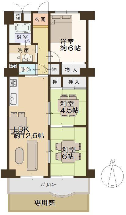 Floor plan. 3LDK, Price 12.9 million yen, Occupied area 66.08 sq m , Balcony area 7.03 sq m floor plan