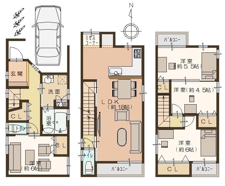 Floor plan. 28.8 million yen, 4LDK, Land area 60.96 sq m , Building area 95.09 sq m floor plan