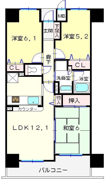 Floor plan. 3LDK, Price 17.8 million yen, Occupied area 64.72 sq m , Balcony area 8.1 sq m 3LDK