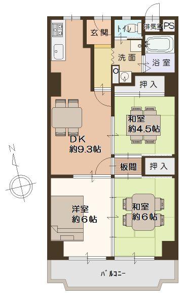 Floor plan. 3DK, Price 13.8 million yen, Occupied area 57.94 sq m , Balcony area 8.07 sq m floor plan