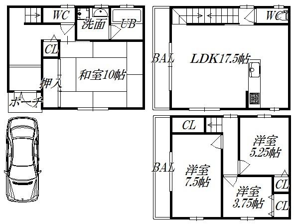 Floor plan. 22,800,000 yen, 4LDK, Land area 78.66 sq m , Building area 102.25 sq m