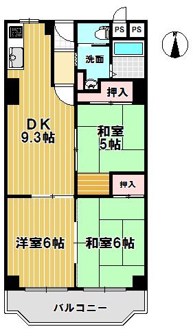 Floor plan. 3LDK, Price 13.8 million yen, Occupied area 57.94 sq m , Balcony area 8.07 sq m