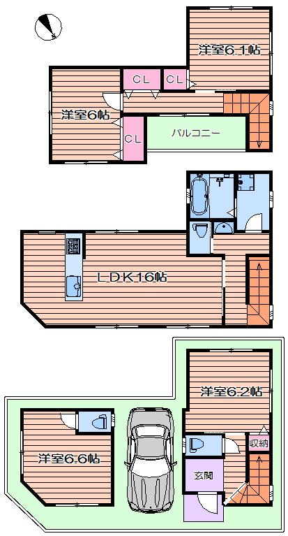 Floor plan. 27,800,000 yen, 4LDK, Land area 57.88 sq m , Building area 99.5 sq m