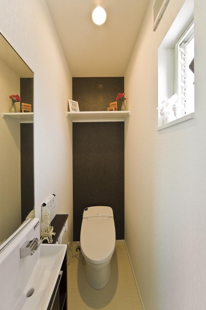 Toilet.  ■ Not feel the feeling of pressure because it is a tankless toilet, In point to white was the keynote wallpaper has to produce a stylish space By the black wallpaper Wallpaper is also so you can choose your free You can Otsukuri a space in which the image of