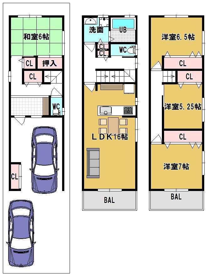 Floor plan. 29,800,000 yen, 4LDK, Land area 72.21 sq m , Building area 90 sq m parking two possible!