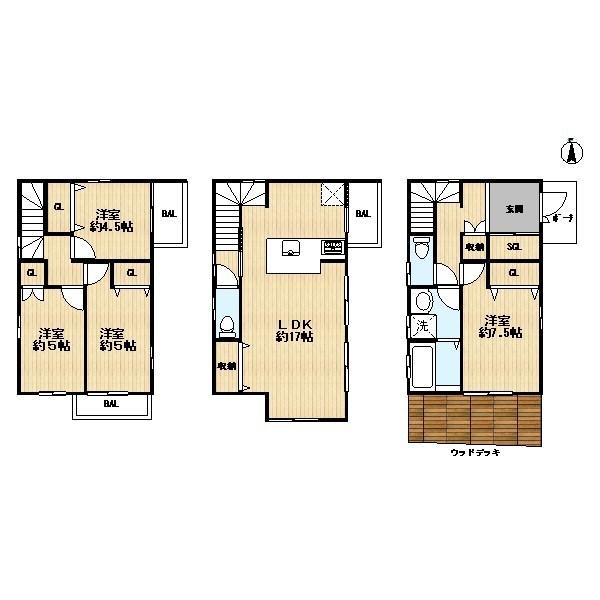Floor plan. 34,800,000 yen, 4LDK, Land area 75.3 sq m , Building area 99.9 sq m