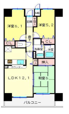 Floor plan. 3LDK, Price 17.8 million yen, Occupied area 64.72 sq m , Is a floor plan of the balcony area 8.1 sq m 3LDK