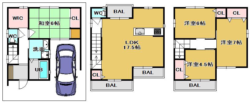 Floor plan. (C No. land), Price 33,800,000 yen, 4LDK, Land area 60.81 sq m , Building area 109.35 sq m