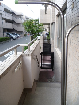 Balcony. Shooting in the direction from a balcony in the back door