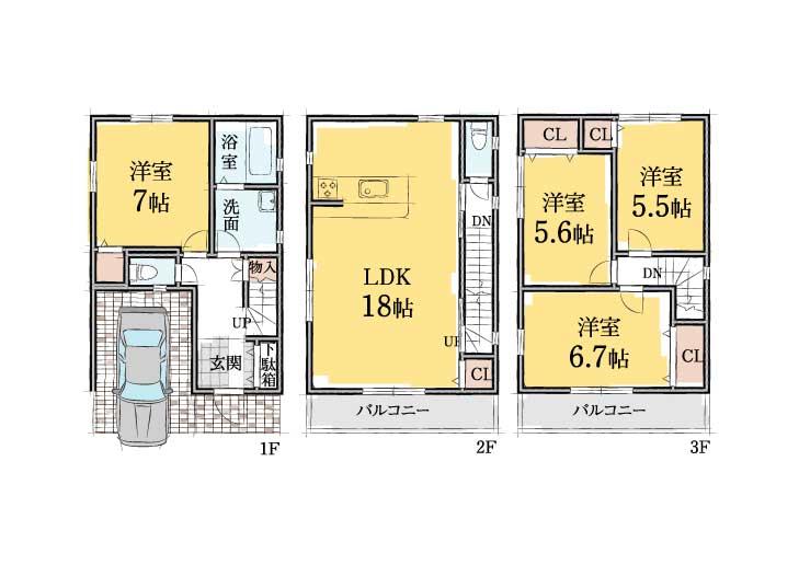 Floor plan. (Model house), Price 30,800,000 yen, 4DK, Land area 60.8 sq m , Building area 99.63 sq m