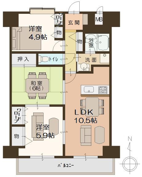Floor plan. 3LDK, Price 17.8 million yen, Occupied area 61.64 sq m , Balcony area 8.04 sq m floor plan