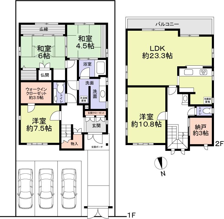 Floor plan. 69,800,000 yen, 4LDK + S (storeroom), Land area 167.09 sq m , Building area 154.44 sq m