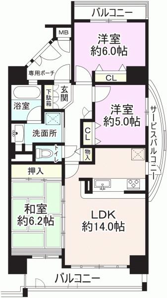 Floor plan. 3LDK, Price 25,800,000 yen, Occupied area 73.24 sq m , Balcony area 10.96 sq m