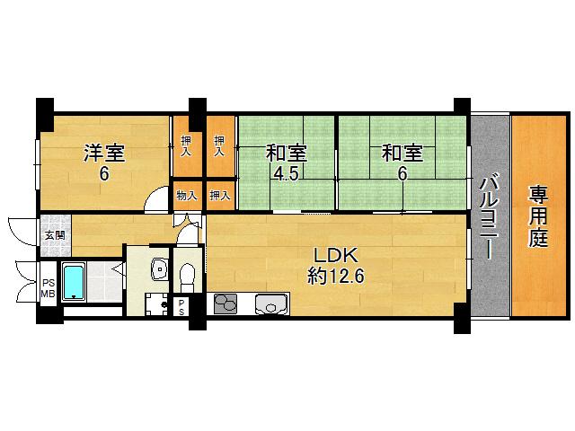 Floor plan. 3LDK, Price 12.9 million yen, Occupied area 66.08 sq m , Balcony area 7.03 sq m