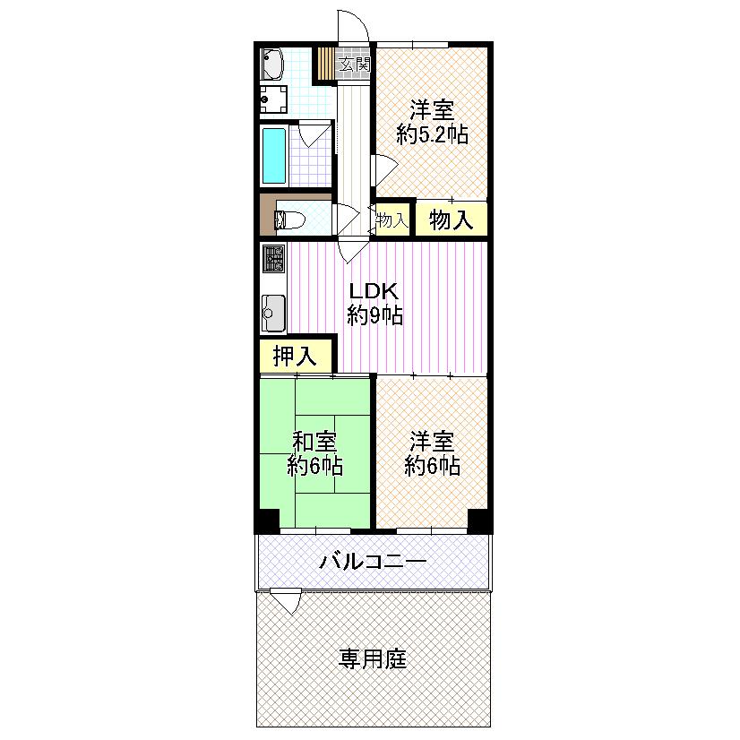 Floor plan. 3LDK, Price 15.8 million yen, Footprint 61.6 sq m , Balcony area 7.84 sq m