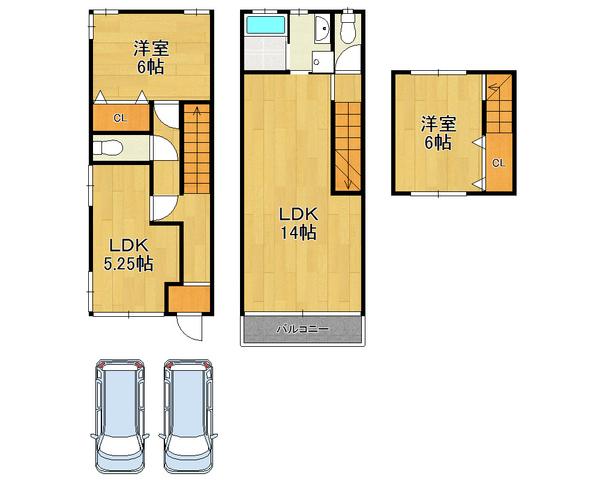 Floor plan. 39,800,000 yen, 3LDK, Land area 68.82 sq m , Building area 80 sq m convenient parking space two Allowed, Facing south ・ Residence of 3LDK
