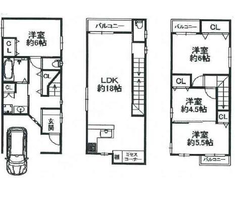 Floor plan. 28.8 million yen, 4LDK, Land area 67.56 sq m , It is a three-story building area 95.09 sq m 4LDK