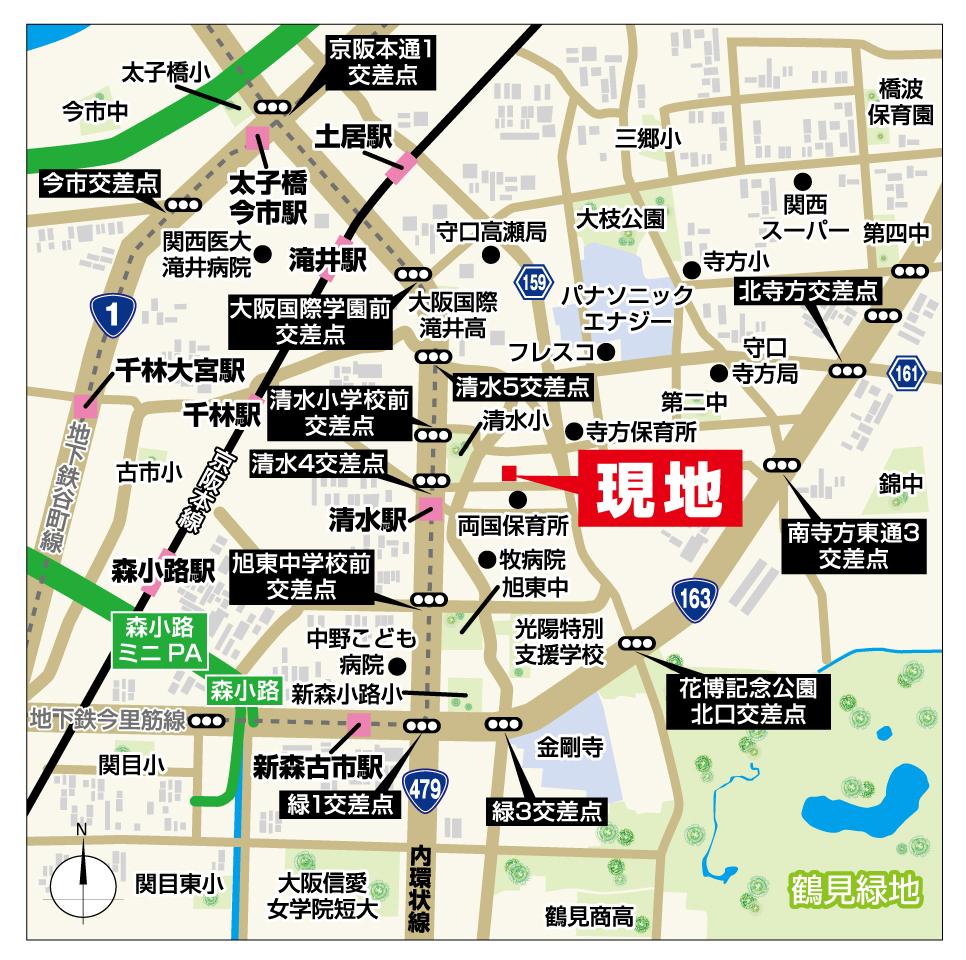 Local guide map. Keihan and Subway Imazato muscle line 2 access