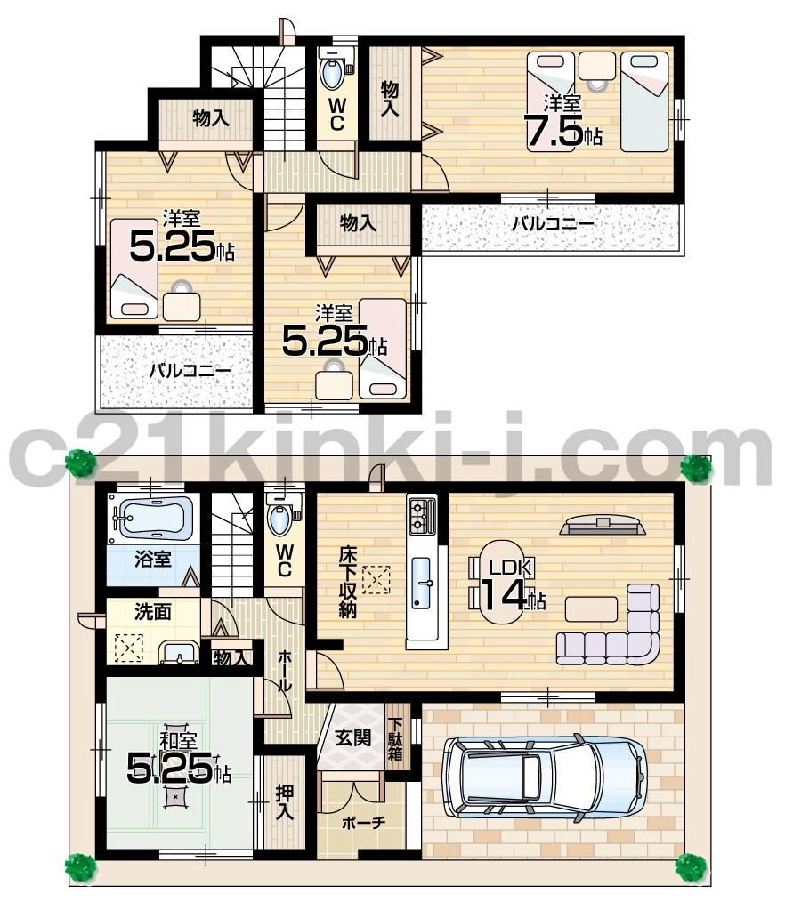 Floor plan. (No. 2 locations), Price 27,800,000 yen, 4LDK, Land area 86.75 sq m , Building area 89.84 sq m