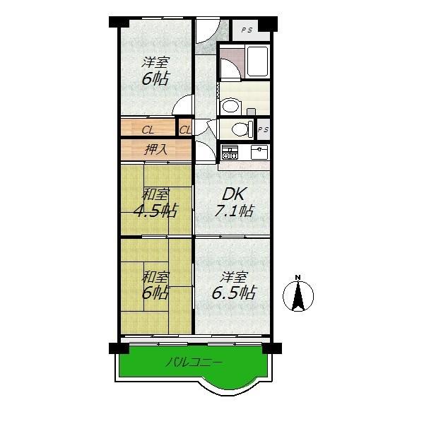 Floor plan. 4DK, Price 13,900,000 yen, Occupied area 68.37 sq m , Balcony area 7.7 sq m
