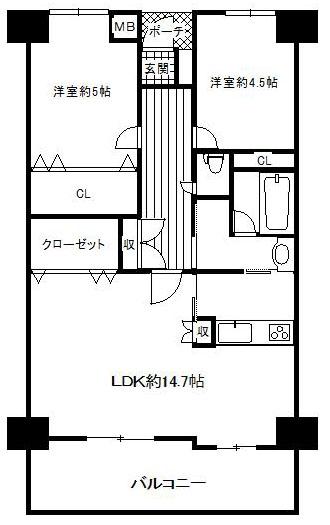 Floor plan. 2LDK, Price 15.8 million yen, Occupied area 65.68 sq m , Balcony area 9.04 sq m