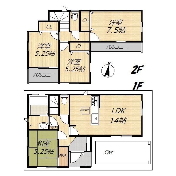 Floor plan. 27,800,000 yen, 4LDK, Land area 86.68 sq m , Building area 89.84 sq m after all 2-story.