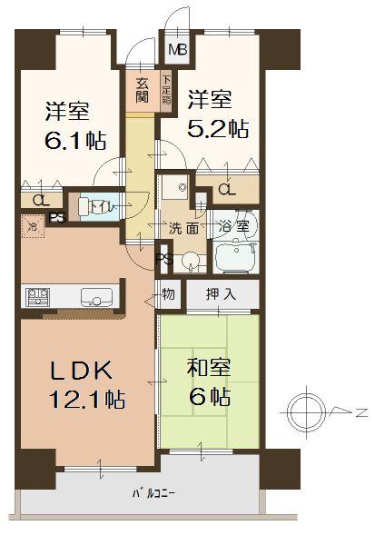 Floor plan. 3LDK, Price 17.8 million yen, Occupied area 64.72 sq m , Balcony area 8.1 sq m   [Floor plan]