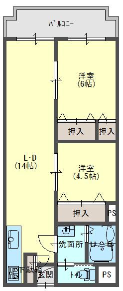 Floor plan. 2LDK, Price 12.6 million yen, Occupied area 57.94 sq m , Balcony area 8.07 sq m interior shiny