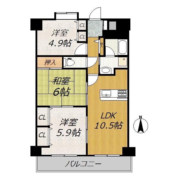 Floor plan. 3LDK, Price 17.8 million yen, Occupied area 61.64 sq m , Balcony area 8.04 sq m renovated