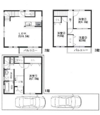 Floor plan. 28.8 million yen, 4LDK, Land area 69.03 sq m , It is a building area of ​​91.12 sq m 4LDK + garage two of the floor plan