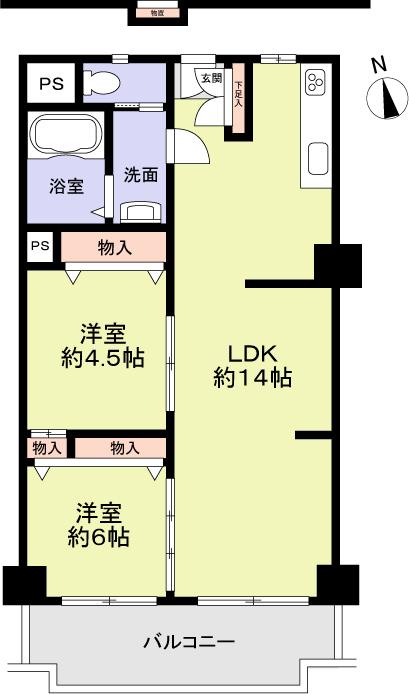 Floor plan. 2LDK, Price 12.3 million yen, Occupied area 57.94 sq m , Balcony area 8.07 sq m