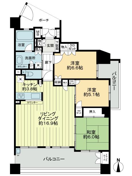 Floor plan. 3LDK, Price 23.8 million yen, Occupied area 86.03 sq m , Balcony area 24.14 sq m