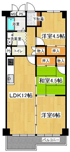 Floor plan. 3LDK, Price 11.8 million yen, Occupied area 60.77 sq m , Balcony area 5.8 sq m