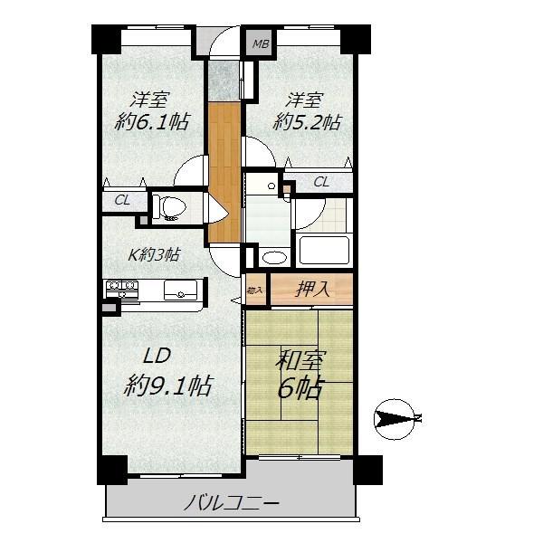 Floor plan. 3LDK, Price 17.8 million yen, Occupied area 64.72 sq m , Balcony area 8.1 sq m room renovated. You uninhabitable as it is.