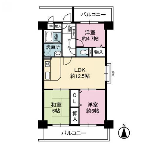 Floor plan. 3LDK, Price 12.4 million yen, Footprint 65.2 sq m , Balcony area 15.97 sq m