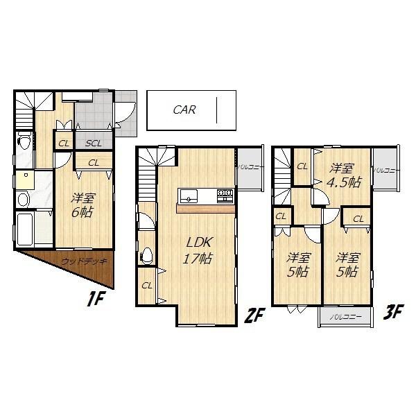 Floor plan. 31,800,000 yen, 4LDK, Land area 61.16 sq m , The building area is with a 99.9 sq m wood deck.