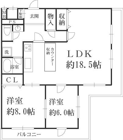 Floor plan. 2LDK, Price 16,900,000 yen, Occupied area 79.32 sq m , Balcony area 20.1 sq m floor plan