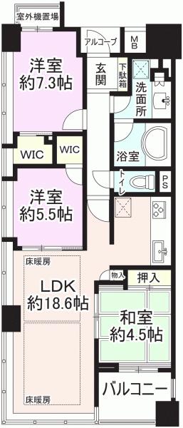 Floor plan. 3LDK, Price 41.4 million yen, Footprint 83.6 sq m , Balcony area 5.51 sq m