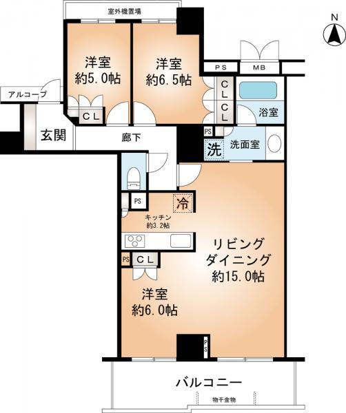 Floor plan. 3LDK, Price 45,900,000 yen, Occupied area 80.98 sq m , Balcony area 11.38 sq m