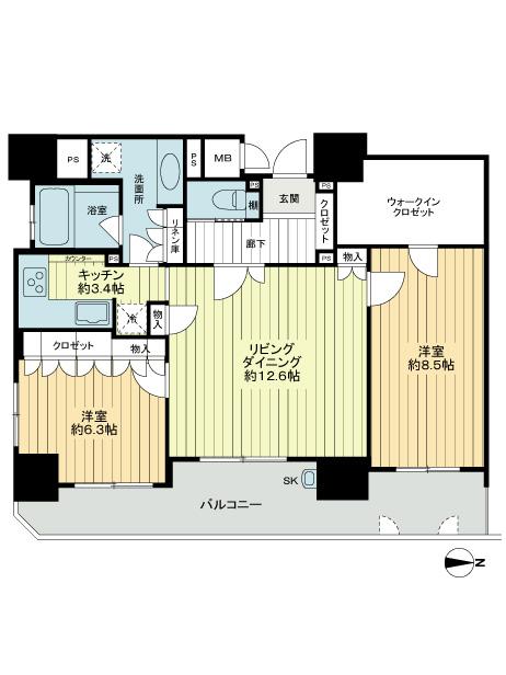 Floor plan. 2LDK, Price 38,500,000 yen, Occupied area 78.23 sq m , Balcony area 16.1 sq m