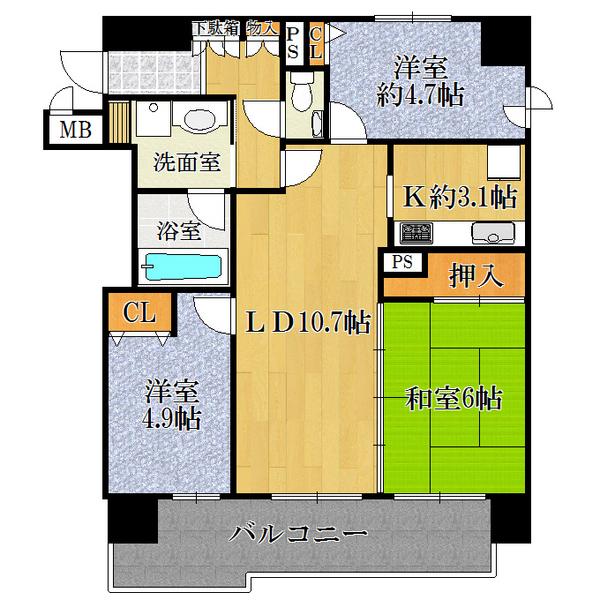 Floor plan. 3LDK, Price 23.8 million yen, Occupied area 67.38 sq m , Balcony area 9.62 sq m