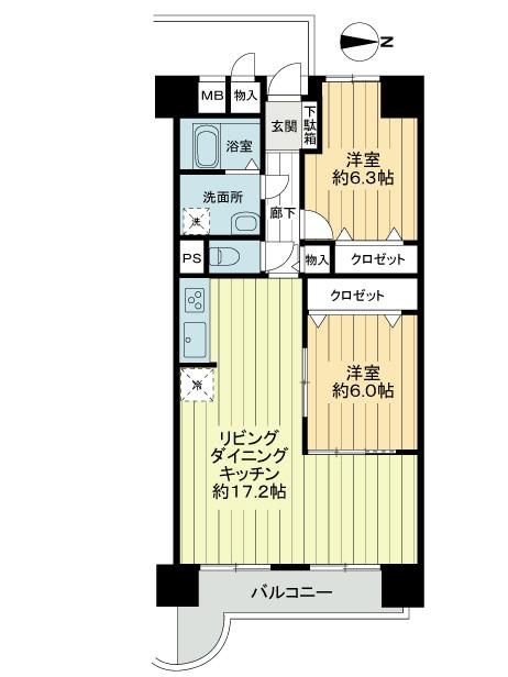 Floor plan. 2LDK, Price 19,800,000 yen, Occupied area 67.26 sq m , Balcony area 7.55 sq m