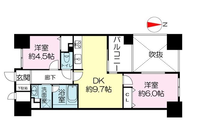 Floor plan. 2DK, Price 23 million yen, Occupied area 47.06 sq m , Balcony area 4.68 sq m