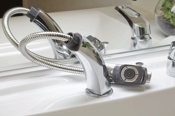 Bathing-wash room.  [Hot and cold water mixing faucet with a hose] It can be switched between the eyes fine silky shower, This is useful when you wash the bowl because the drawer can be used (same specifications)